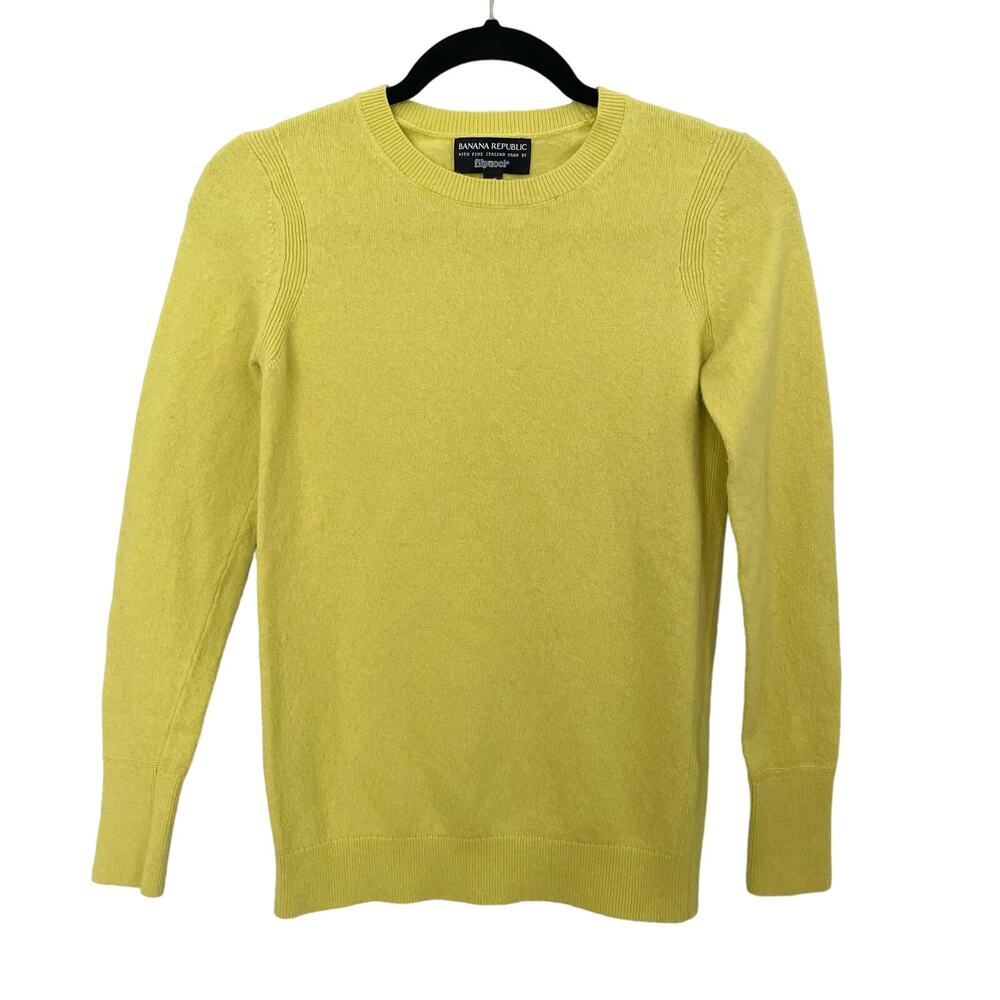 Banana Republic Sweater Crew‎ Neck Fine Italian Yarn Knit Top Yellow XS